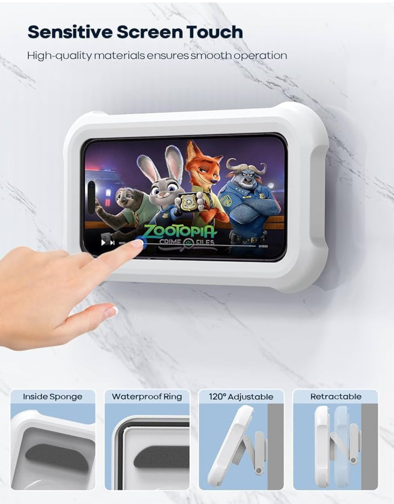 Shower Phone Holder Waterproof - 480° Rotatable Retractable Adjustable Shower iPhone Case Holder,