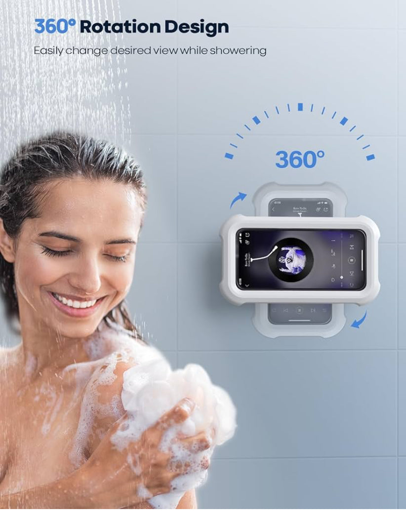 Shower Phone Holder Waterproof - 480° Rotatable Retractable Adjustable Shower iPhone Case Holder,