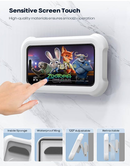 Shower Phone Holder Waterproof - 480° Rotatable Retractable Adjustable Shower iPhone Case Holder,